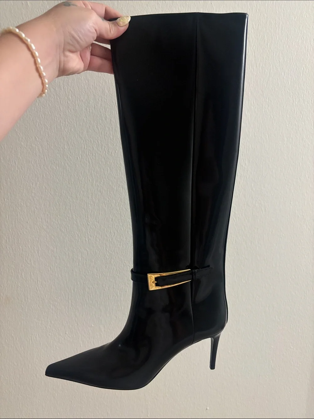 Saint Laurent Lee patent buckle knee boots